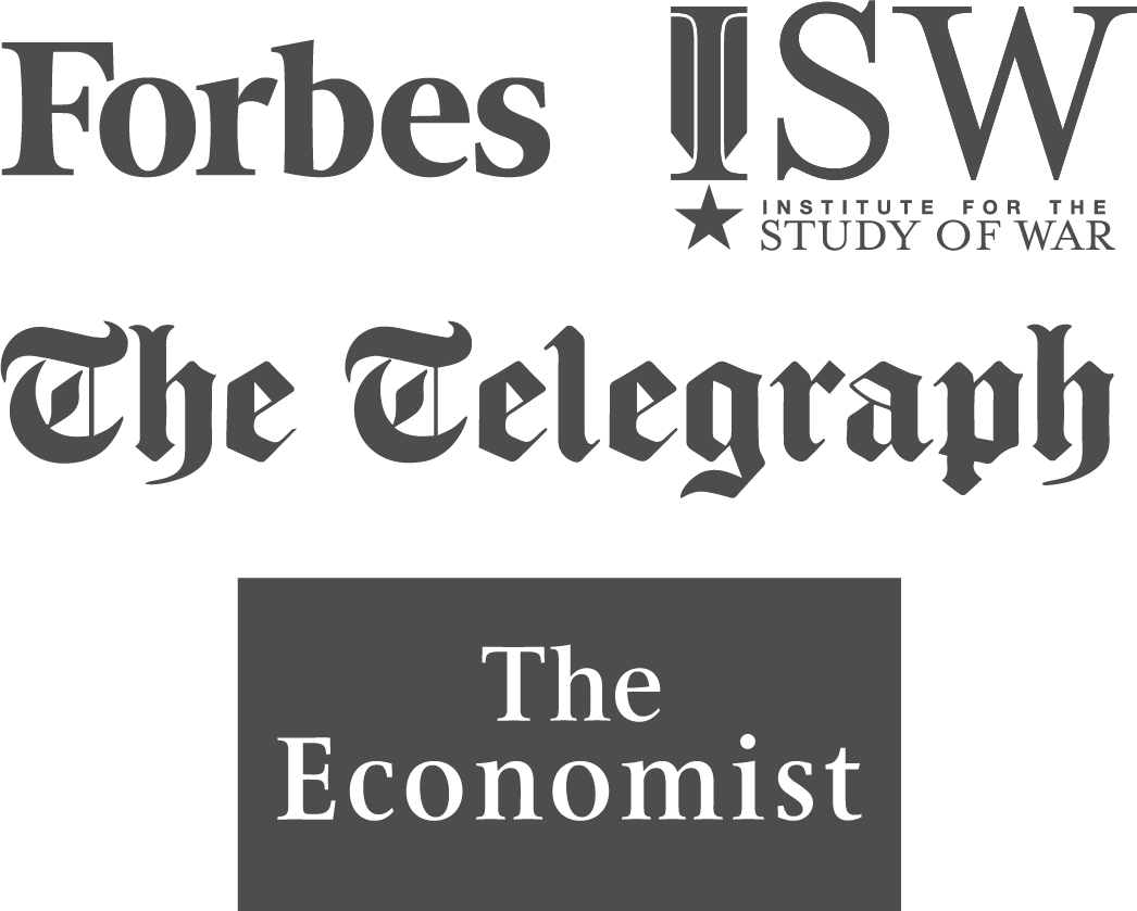 Forbes logo, The Institute for the Study of War logo, The Daily Telegraph and The Economist logos